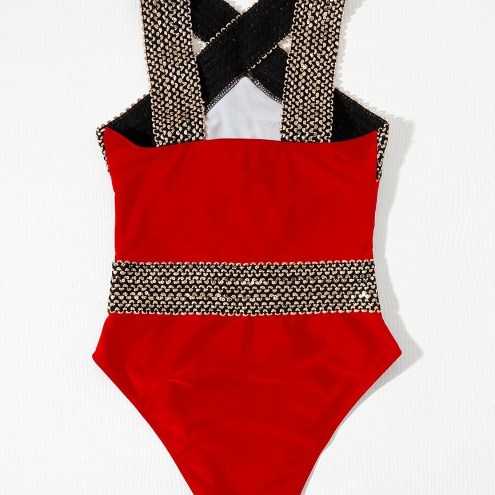 Boho Olive Green Criss Cross One Piece Monokini Swim Beach - Picture 3 of 7